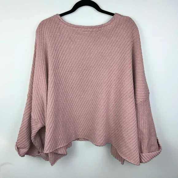 Free People Pink I Can’t Wait Cropped Cuff Oversized Sweater Rose Pink Women's L