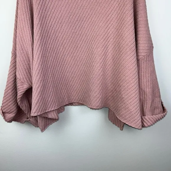 Free People Pink I Can’t Wait Cropped Cuff Oversized Sweater Rose Pink Women's L