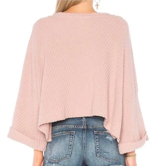 Free People Pink I Can’t Wait Cropped Cuff Oversized Sweater Rose Pink Women's L