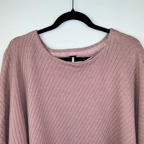 Free People Pink I Can’t Wait Cropped Cuff Oversized Sweater Rose Pink Women's L