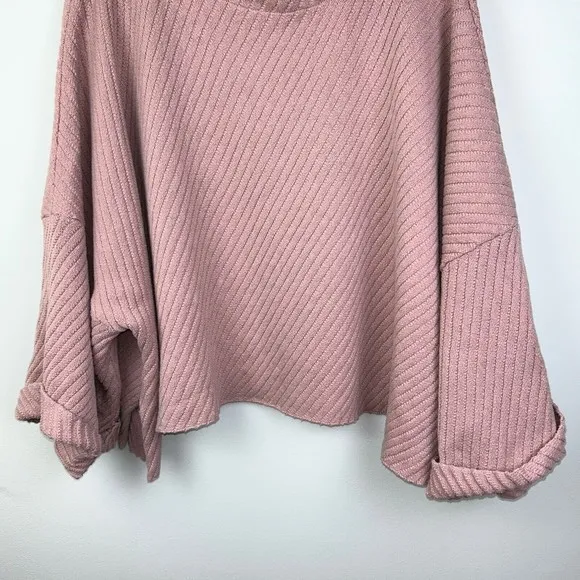Free People Pink I Can’t Wait Cropped Cuff Oversized Sweater Rose Pink Women's L