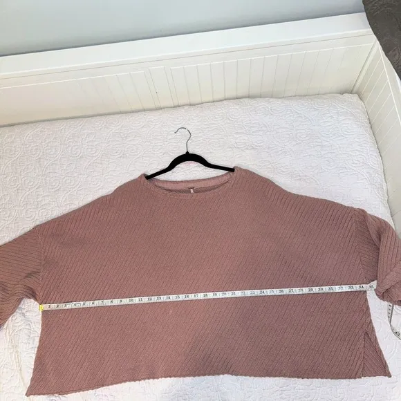 Free People Pink I Can’t Wait Cropped Cuff Oversized Sweater Rose Pink Women's L
