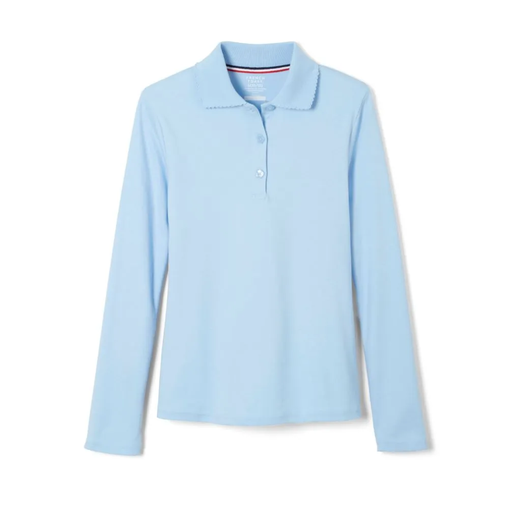 French Toast Girls Long Sleeve Picot Collar Polo - Light Blue