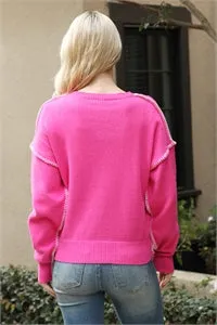 FUCHSIA BLANKET STITCH SWEATER