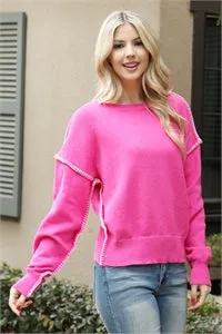 FUCHSIA BLANKET STITCH SWEATER
