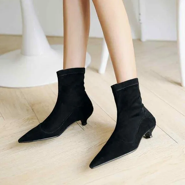 genuine leather strange heels beauty girl stretch boots women brand shoes European Chelsea design ankle boots