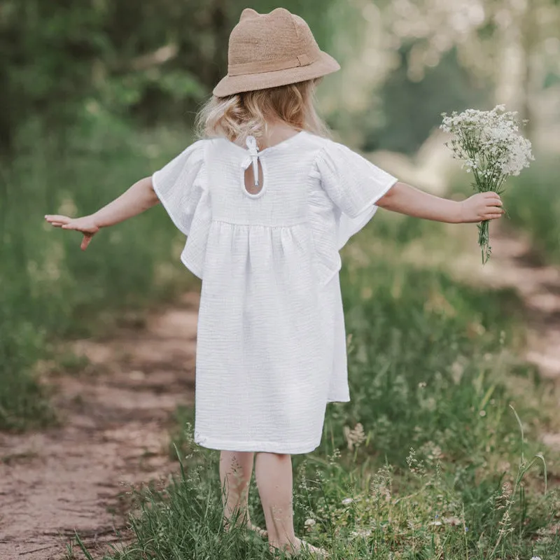 Girls Light Cotton Lotus Dress - Tan