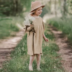 Girls Light Cotton Lotus Dress - Tan