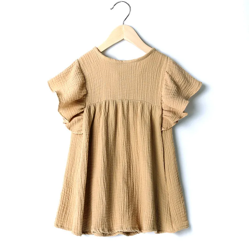 Girls Light Cotton Lotus Dress - Tan