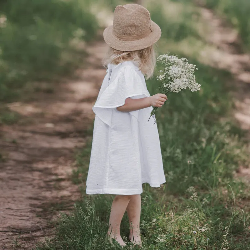 Girls Light Cotton Lotus Dress - Tan