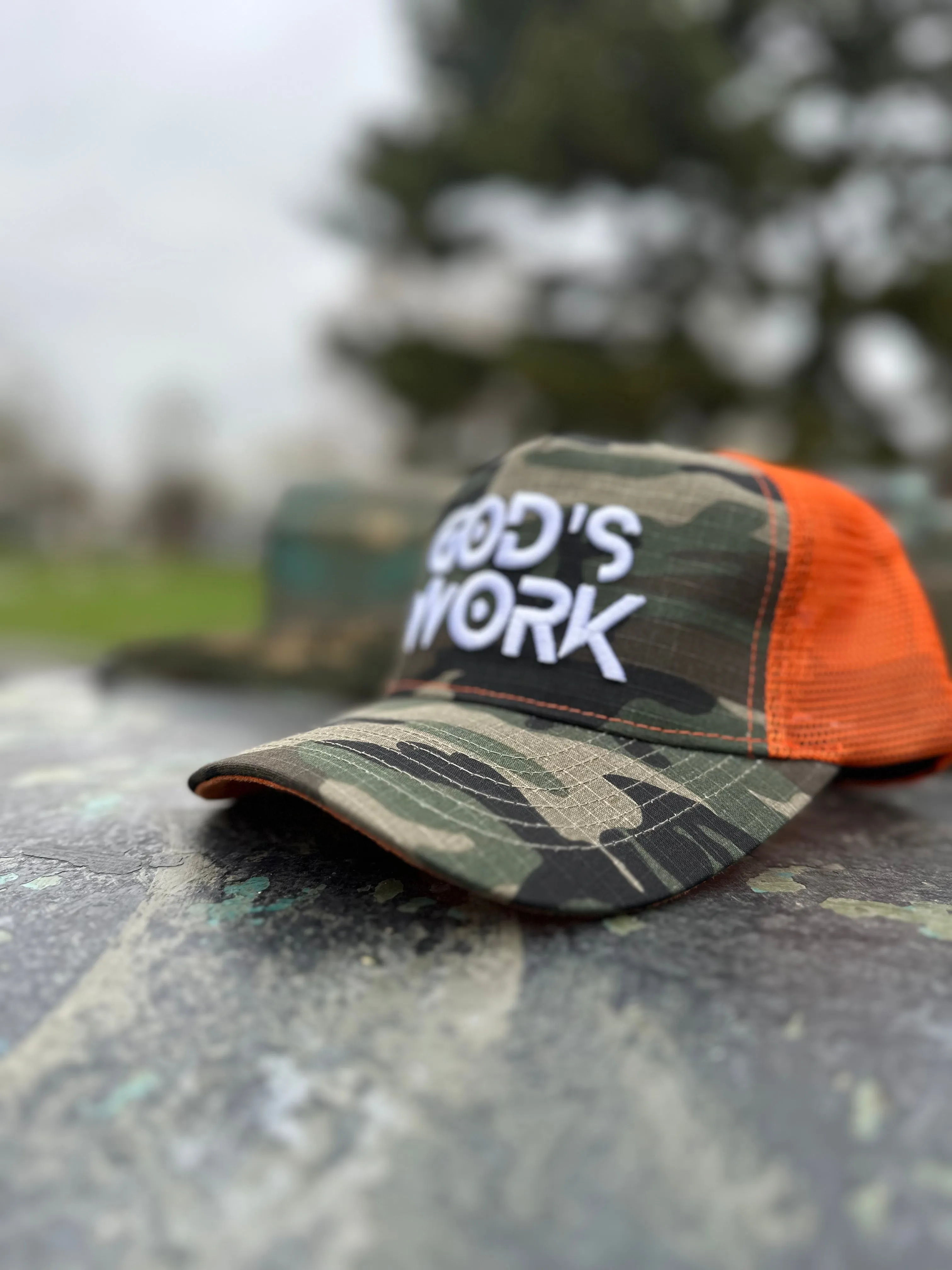 God’s Work- Signature Series Camo/Orange Mesh Snap-back