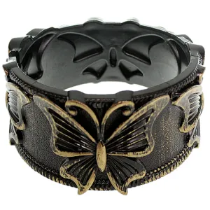 Gold Black Butterfly Brushed Hinged Bracelet