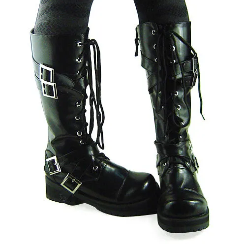 Gothic Black Lolita Boots Chunky Heels Shoelace Straps Buckles