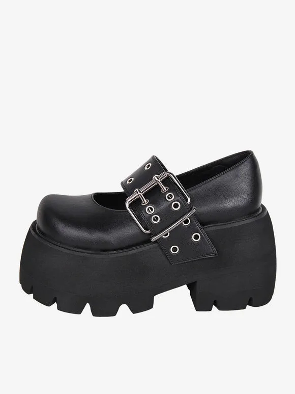 Gothic Lolita Boots PU Leather PU Round Toe Black Lolita Footwear