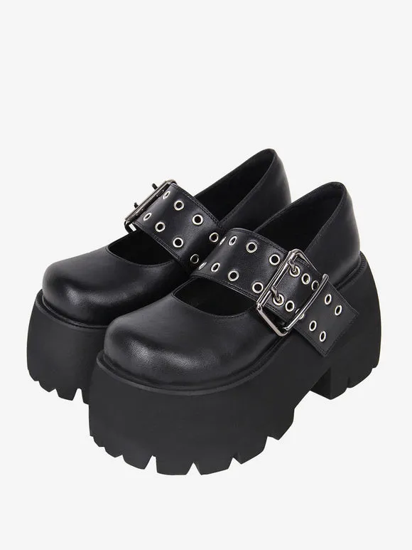 Gothic Lolita Boots PU Leather PU Round Toe Black Lolita Footwear