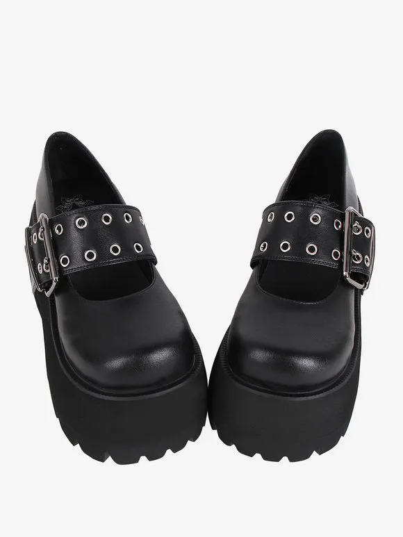 Gothic Lolita Boots PU Leather PU Round Toe Black Lolita Footwear