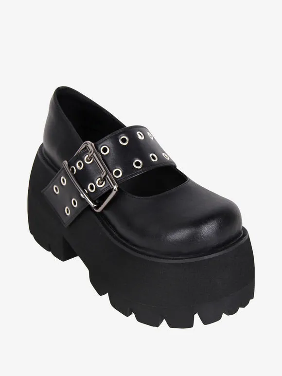 Gothic Lolita Boots PU Leather PU Round Toe Black Lolita Footwear