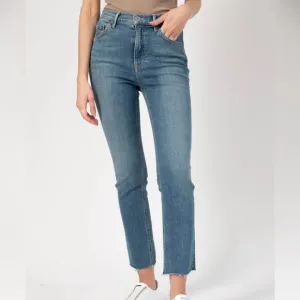 GRLFRND Reed Light Wash Blue Denim Cropped High Rise Skinny Jean Womens 28