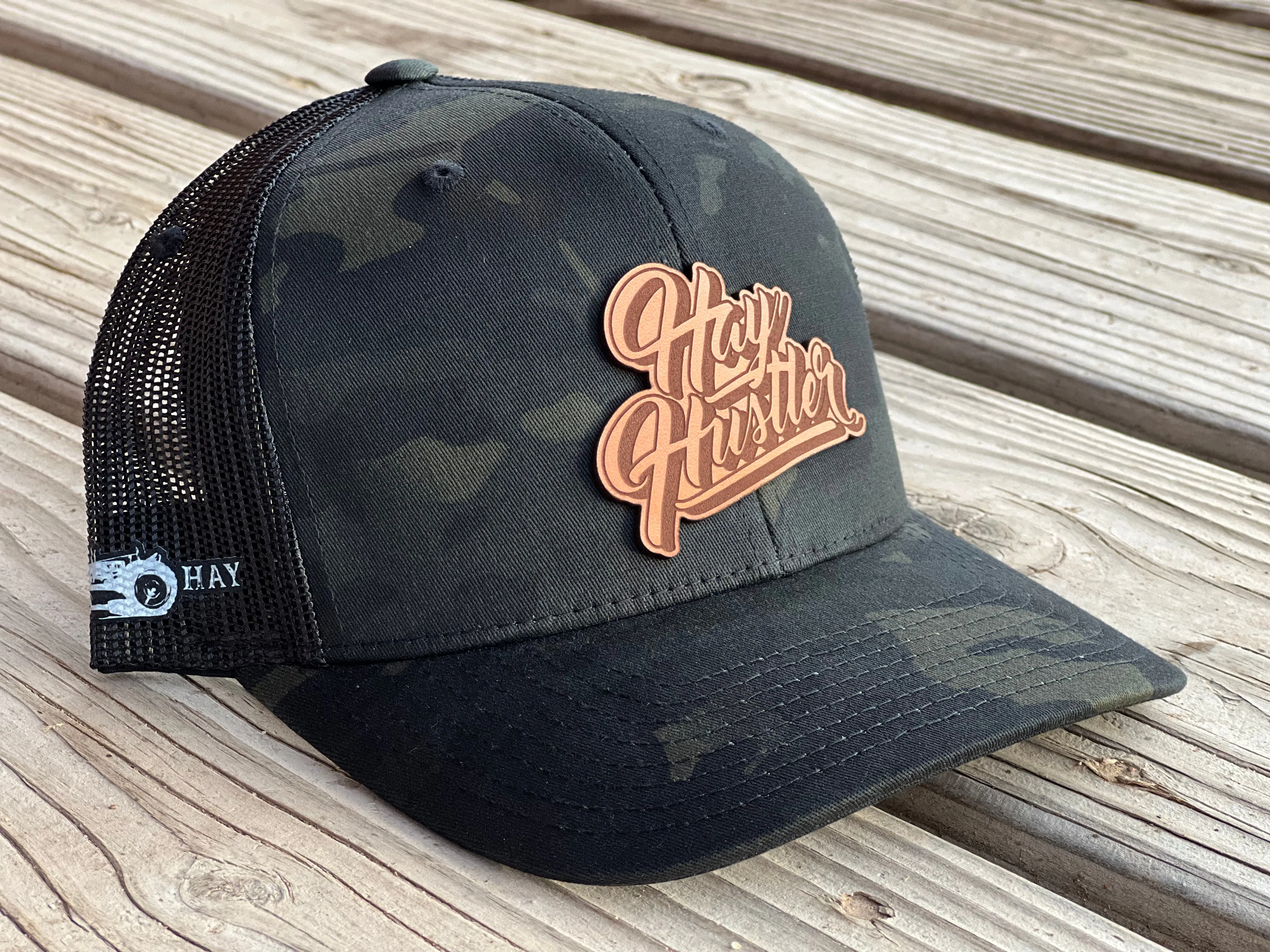 Hay Hustler Leather Patch Curve Bill Hat