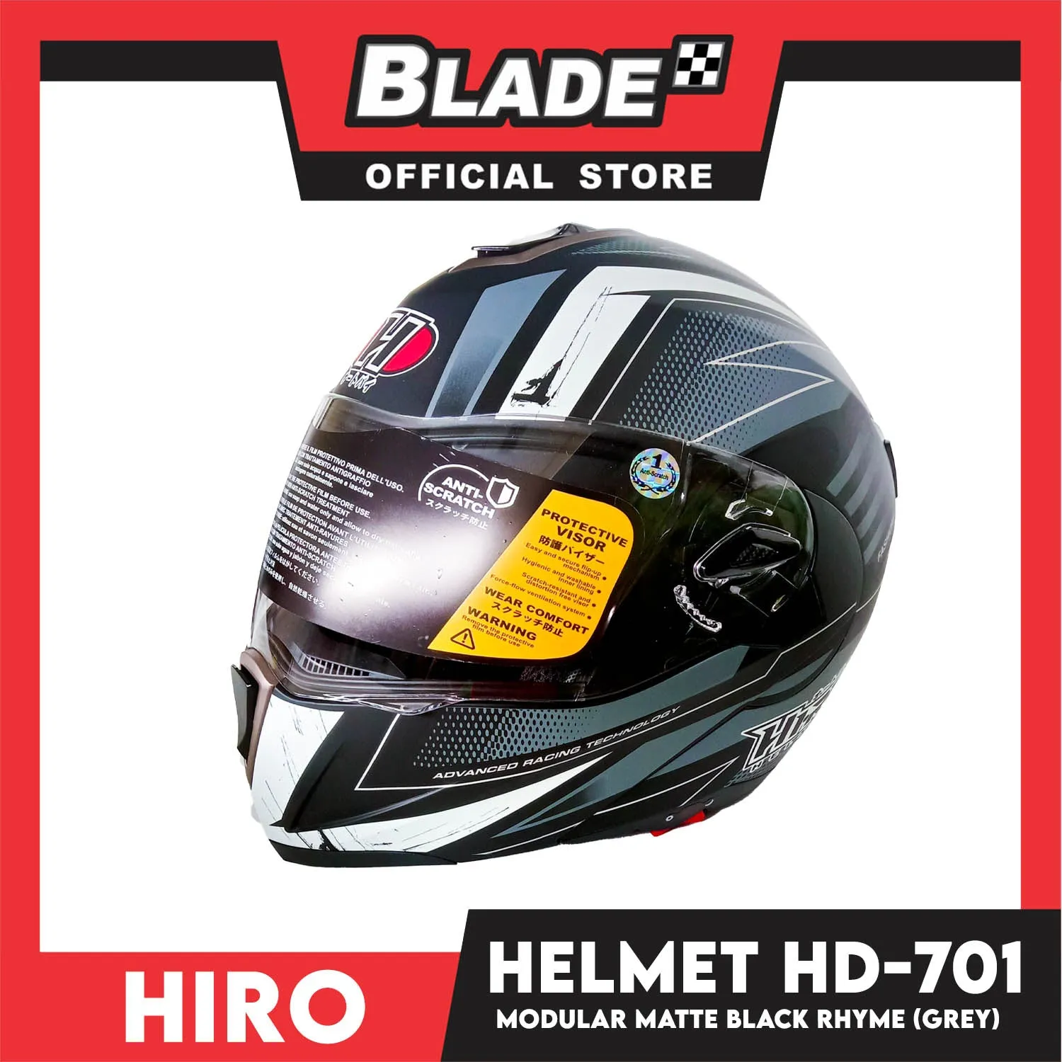 HIRO Helmet FU (Large) HD-701 Matte Black Rhyme Grey Color (Modular)