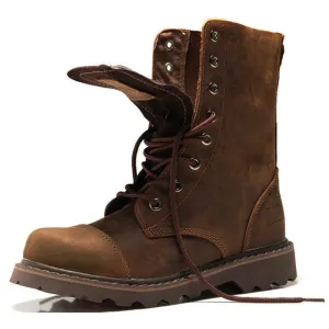 HOT! Genuine Leather Mens Round Toe Lace Up Mid-calf Boots Work Safety Soldiers Ridding Boots Man Winter Snow Boots