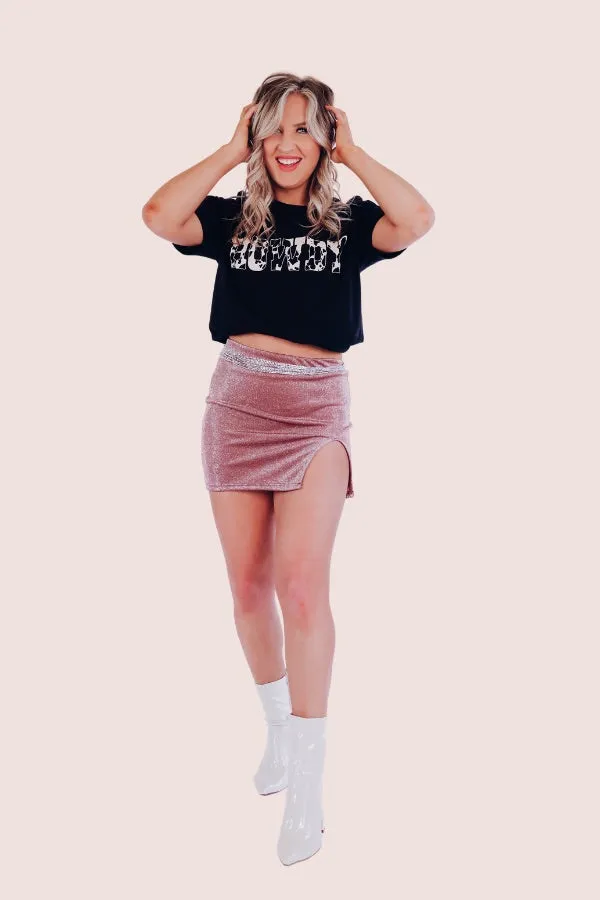 Howdy Cow Print Graphic Tee - Black