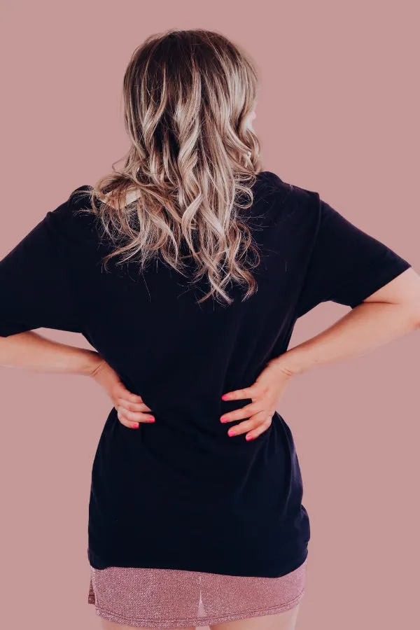 Howdy Cow Print Graphic Tee - Black