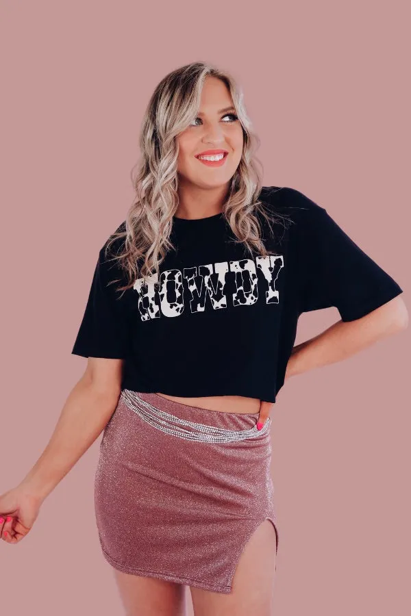 Howdy Cow Print Graphic Tee - Black