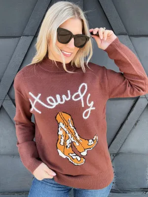 Howdy Cowboy Boot Sweater In Coffee