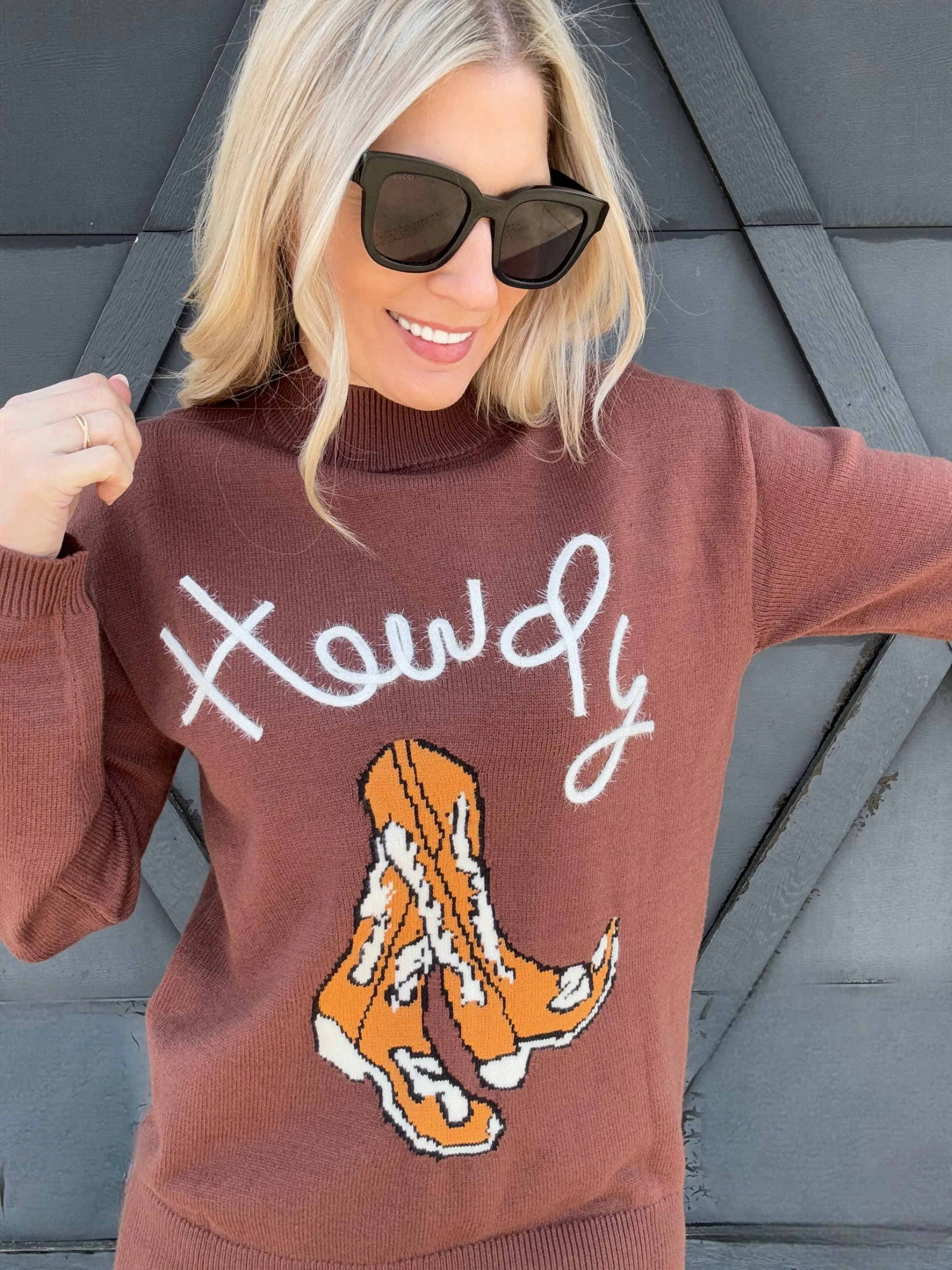 Howdy Cowboy Boot Sweater In Coffee