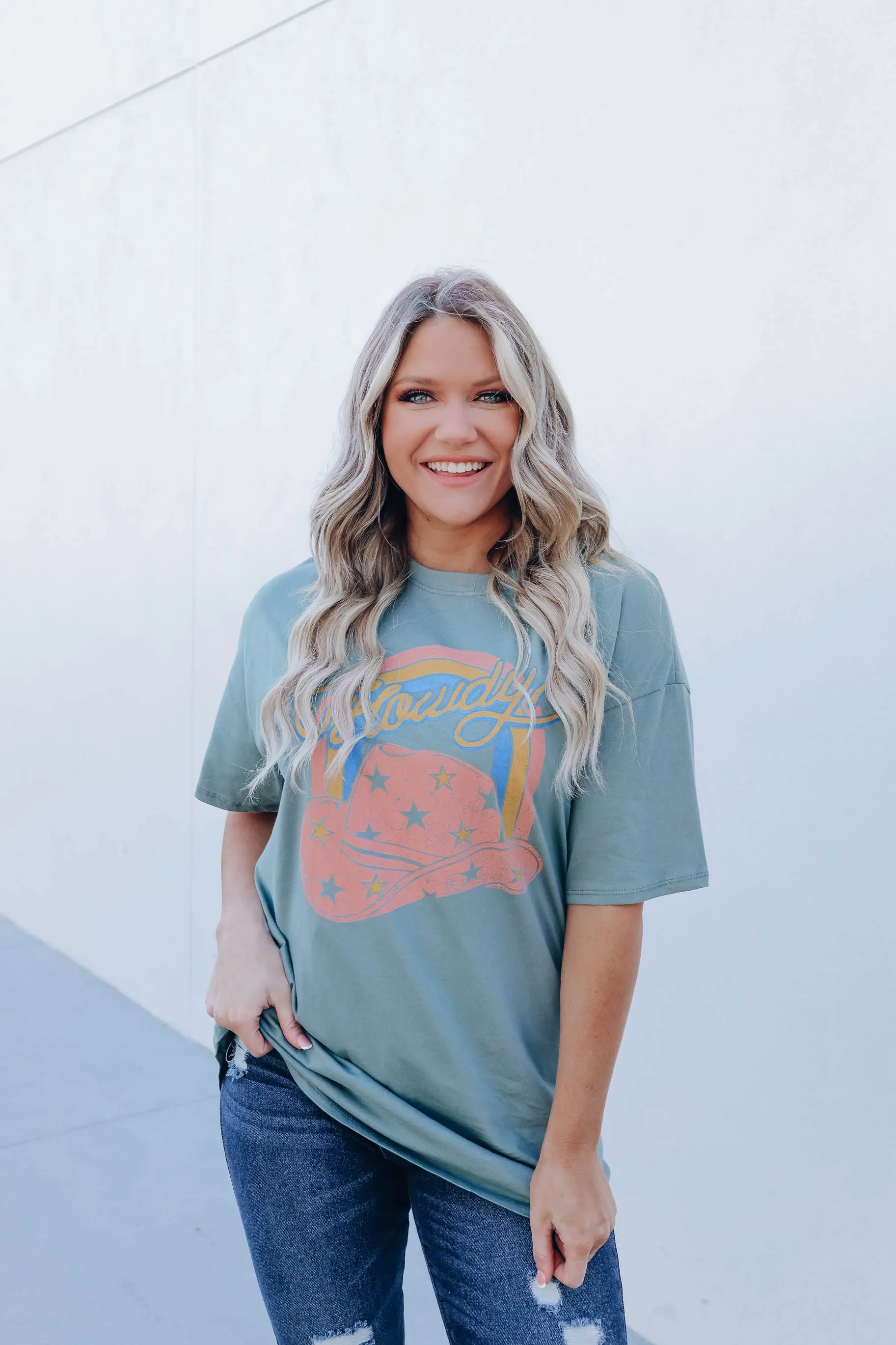 Howdy Cowboy Hat Graphic Tee - Olive