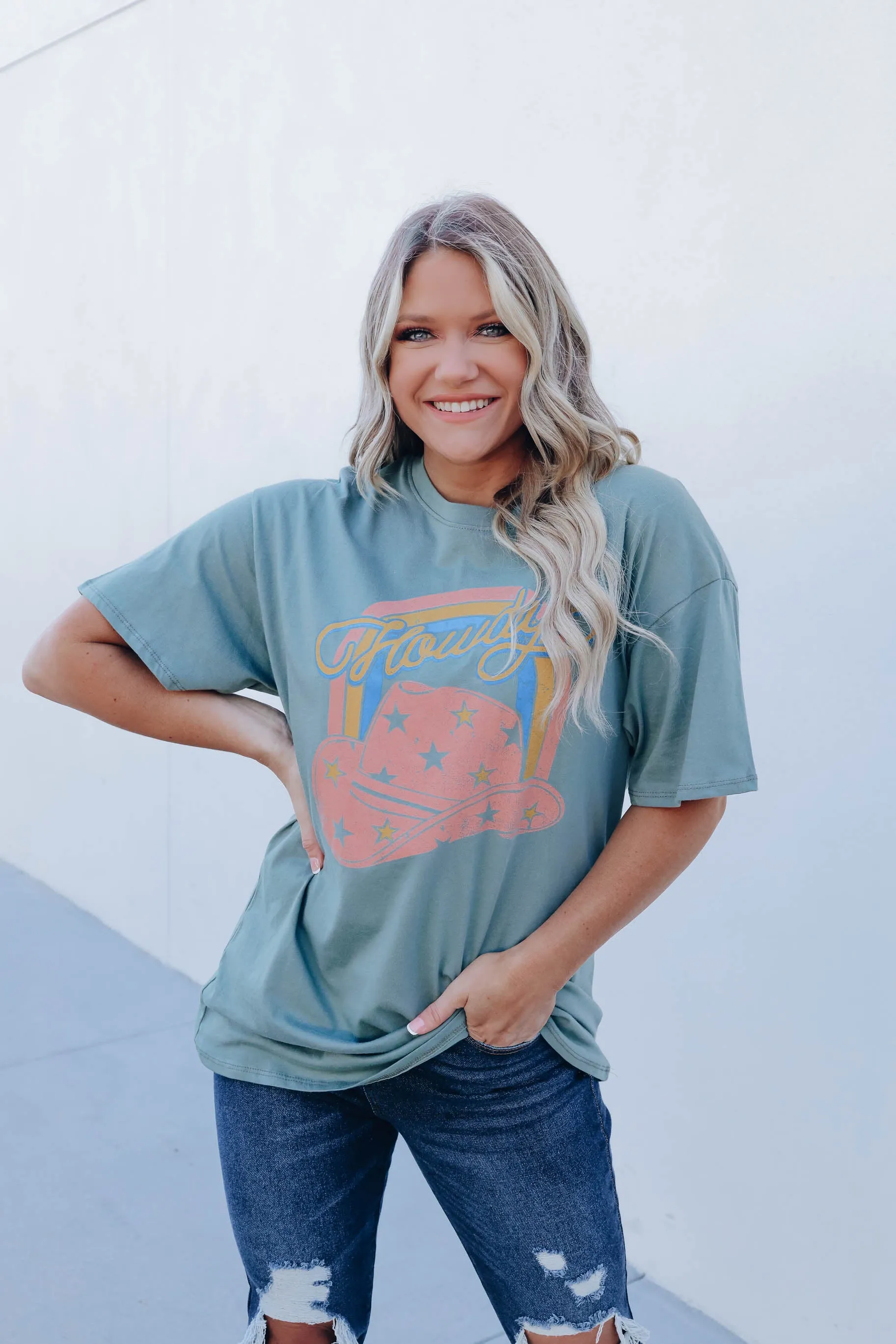 Howdy Cowboy Hat Graphic Tee - Olive