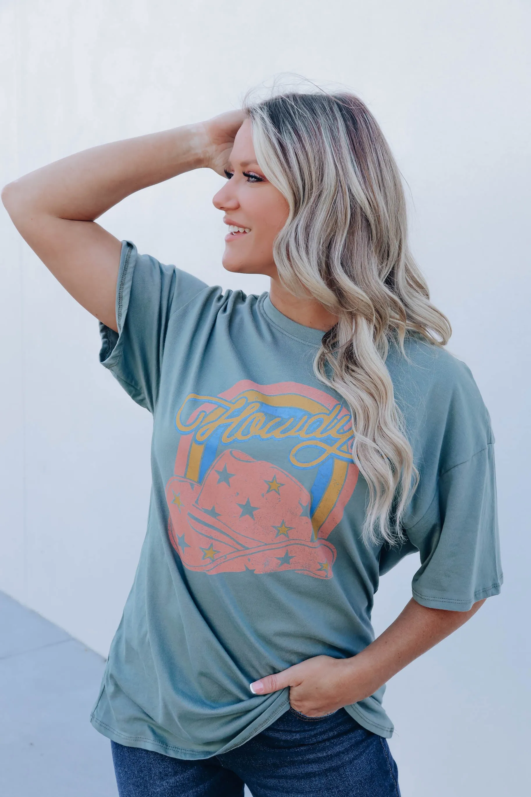 Howdy Cowboy Hat Graphic Tee - Olive