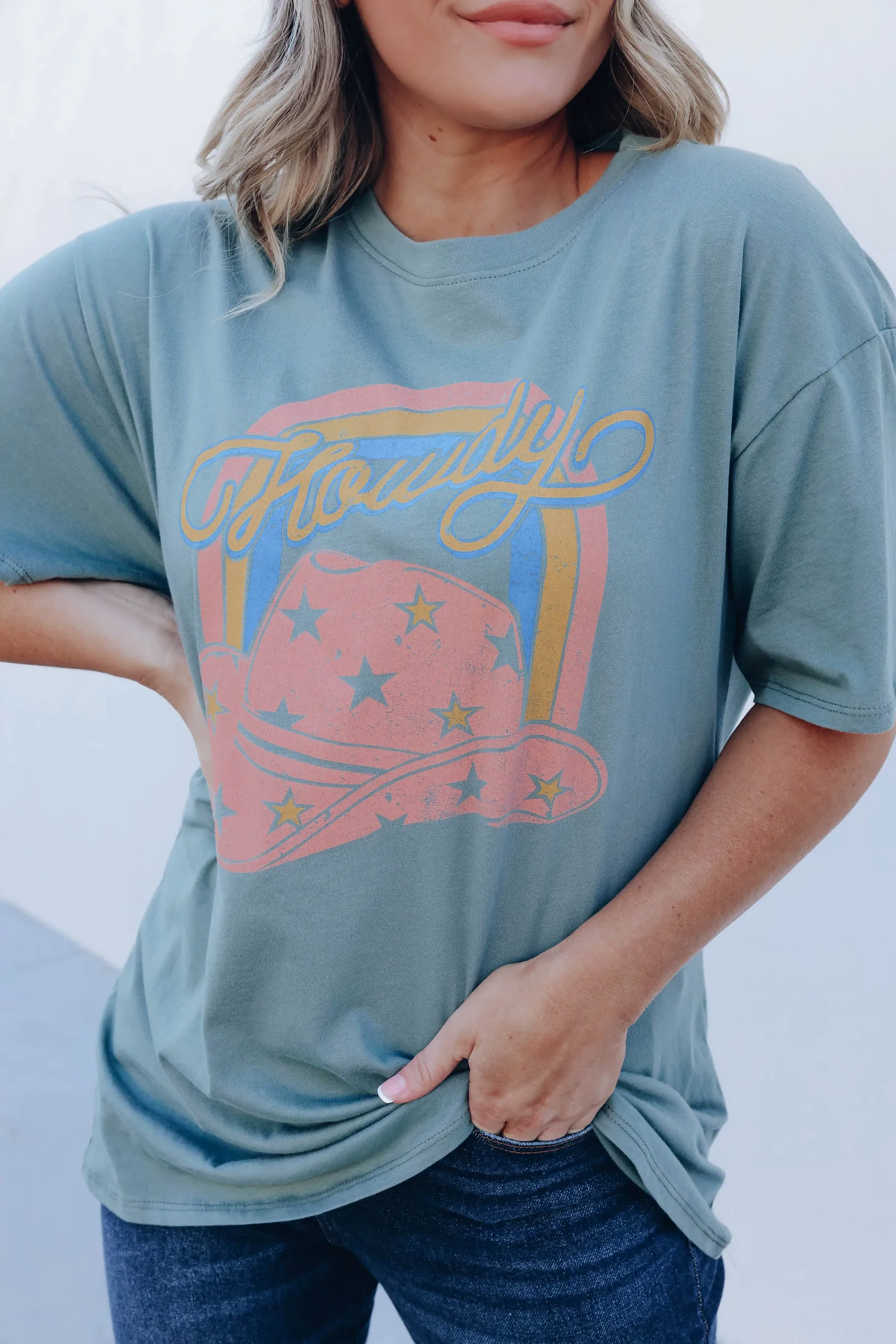 Howdy Cowboy Hat Graphic Tee - Olive