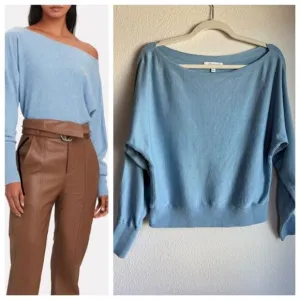 Intermix Cotton/Silk/Cashmere Blend Bateau Neck Dolman Sleeve Cropped Sweater