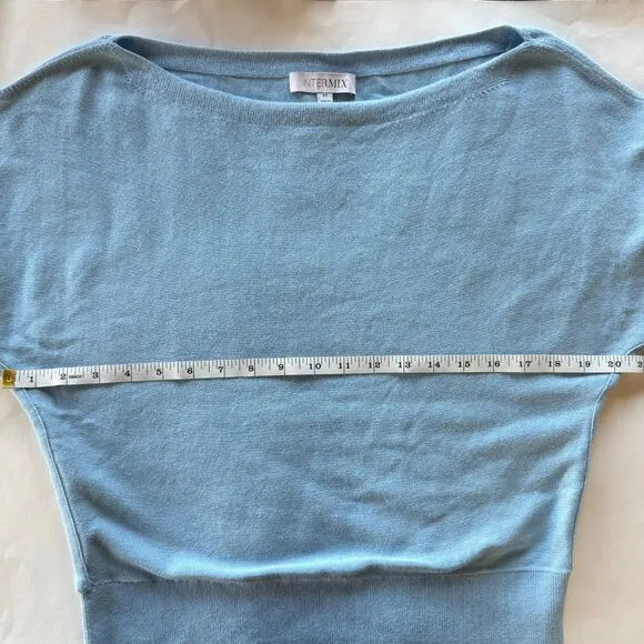 Intermix Cotton/Silk/Cashmere Blend Bateau Neck Dolman Sleeve Cropped Sweater