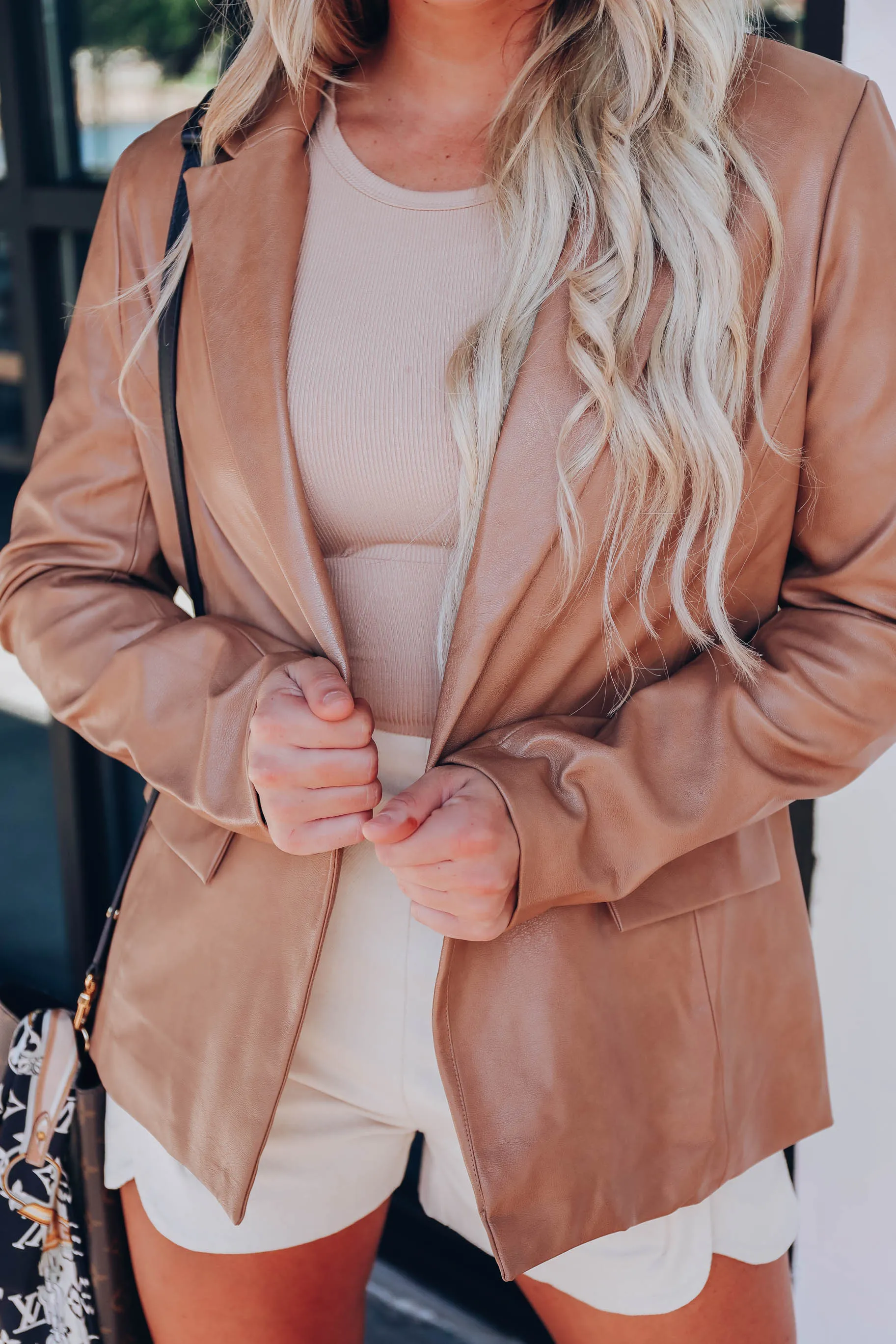 It Girl Faux Leather Blazer - Camel