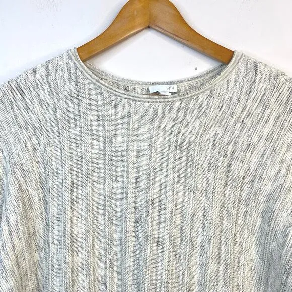 J Jill Cream Back Button Long Tunic Cotton Blend Fringe Sweater Womens XL new