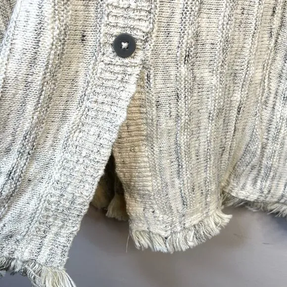 J Jill Cream Back Button Long Tunic Cotton Blend Fringe Sweater Womens XL new