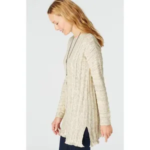 J Jill Cream Back Button Long Tunic Cotton Blend Fringe Sweater Womens XL new