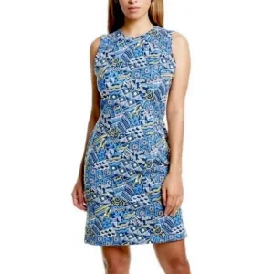 J. McLaughlin Dress Devon Sheath Dress in NavyBlue&amp;Yellow Talavera Bainbridge