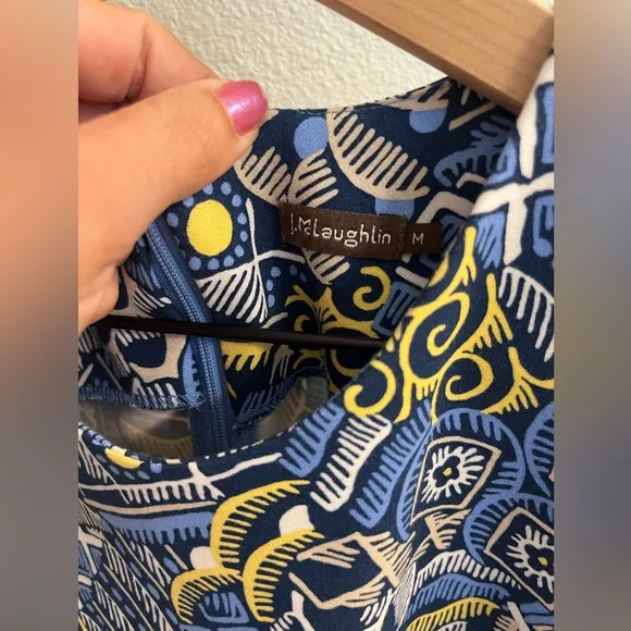 J. McLaughlin Dress Devon Sheath Dress in NavyBlue&amp;Yellow Talavera Bainbridge
