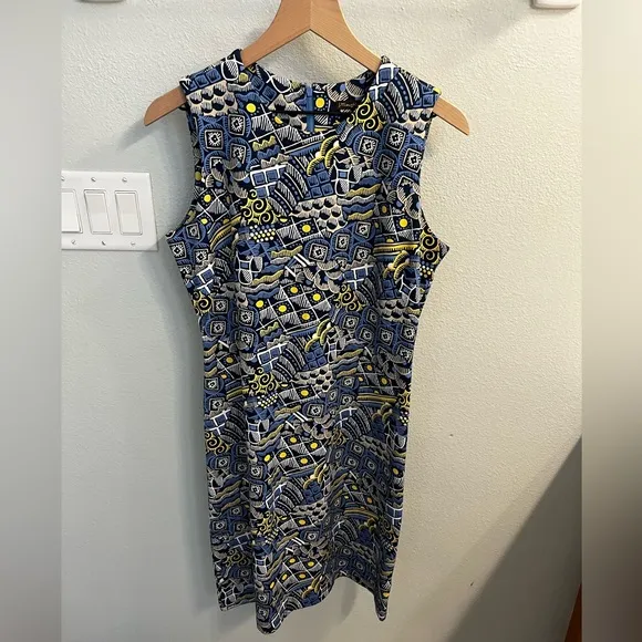 J. McLaughlin Dress Devon Sheath Dress in NavyBlue&amp;Yellow Talavera Bainbridge