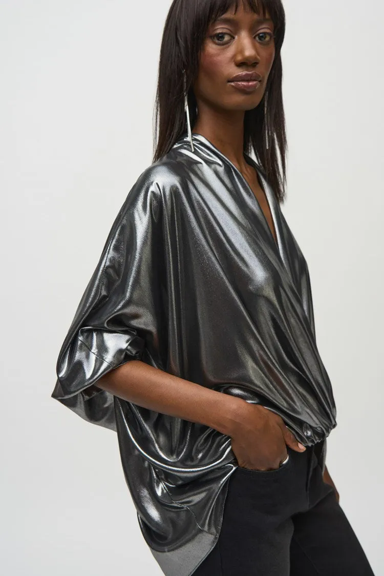 Joseph Ribkoff Metallic Foiled Chiffon Wrap Top