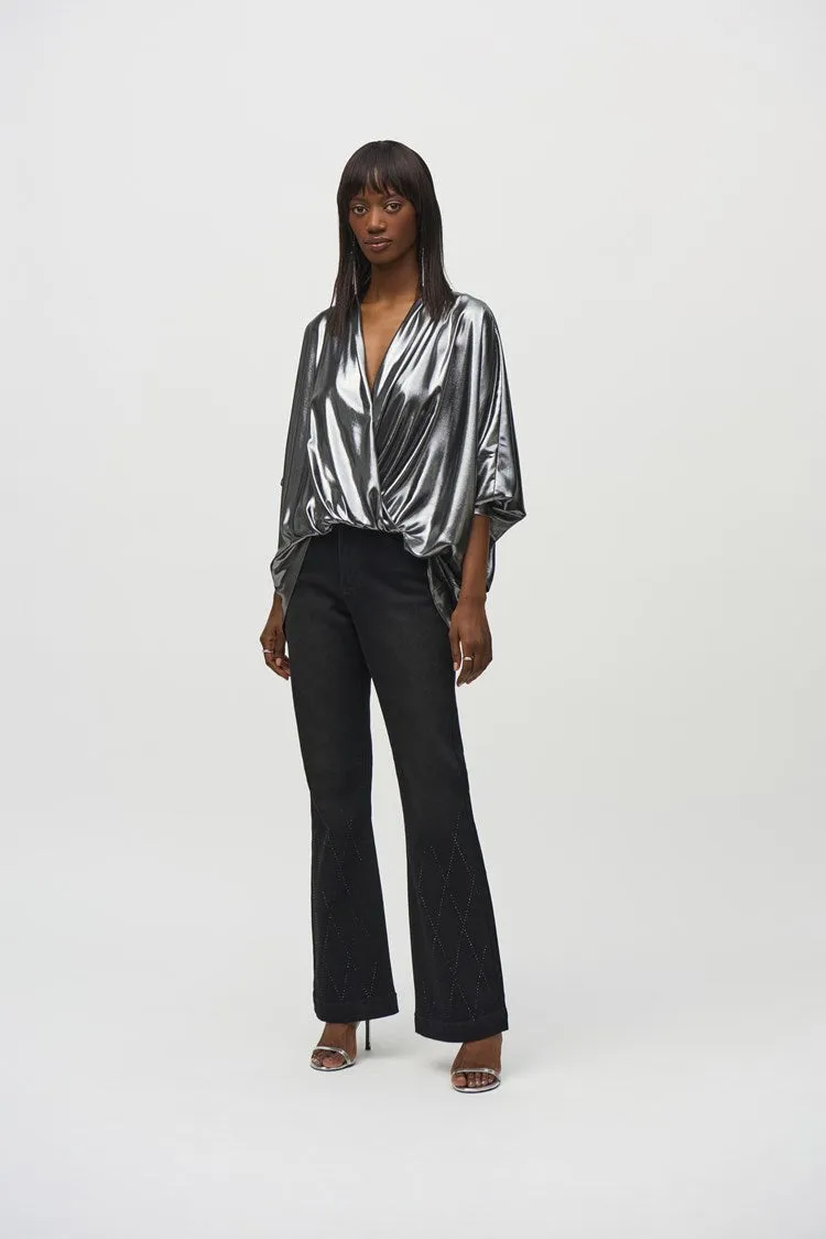 Joseph Ribkoff Metallic Foiled Chiffon Wrap Top