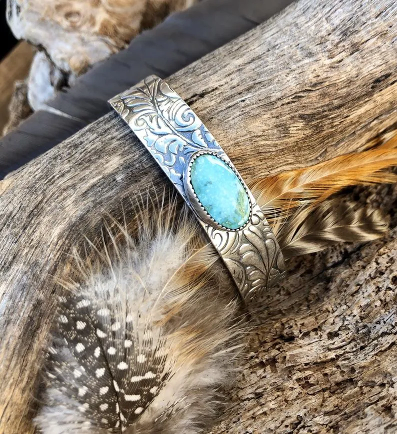 Kingman turquoise floral Sterling Silver Cuff Bracelet