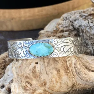 Kingman turquoise floral Sterling Silver Cuff Bracelet