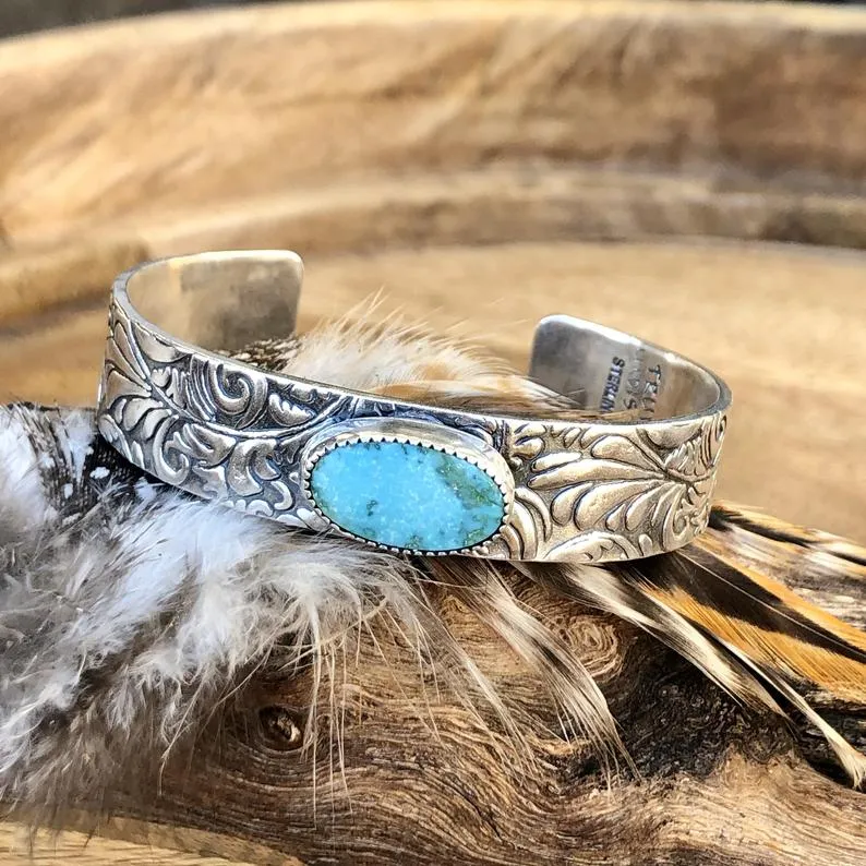 Kingman turquoise floral Sterling Silver Cuff Bracelet