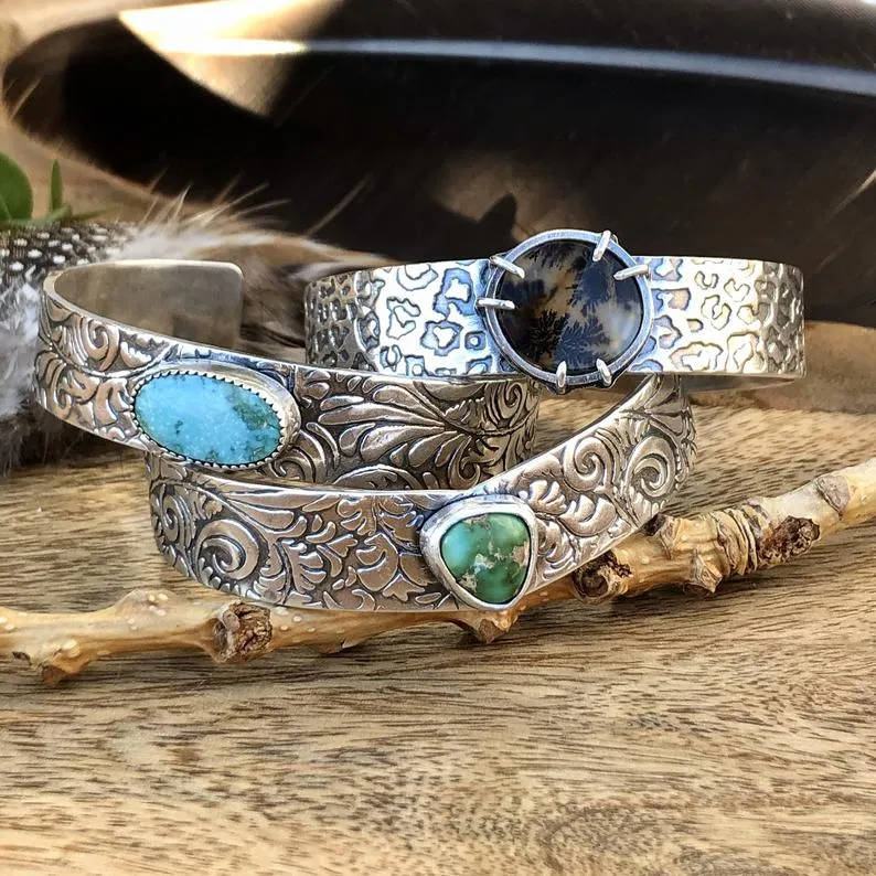 Kingman turquoise floral Sterling Silver Cuff Bracelet