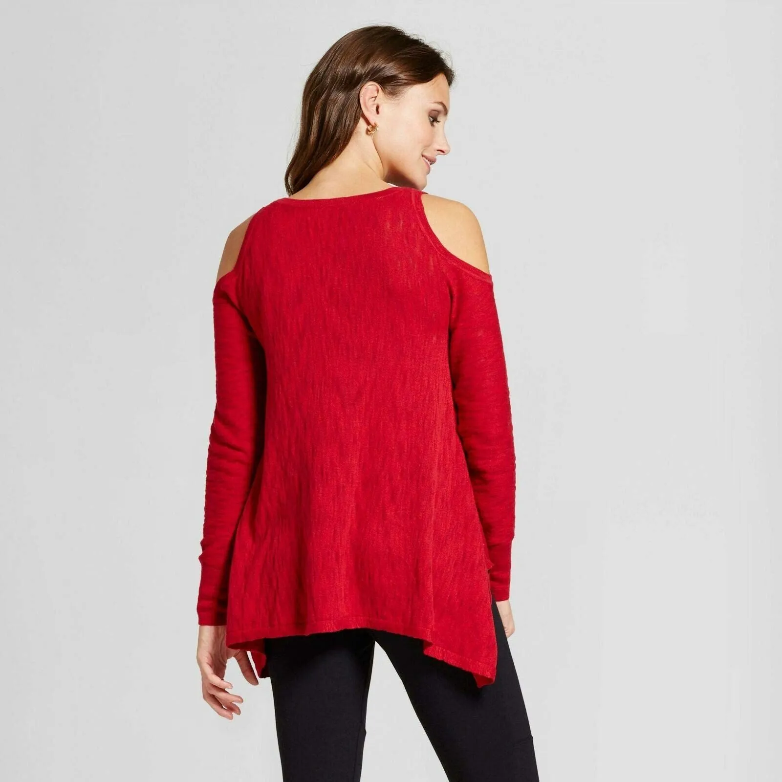 Knox Rose Women's Cold Shoulder Sharkbite Pullover Sweater Red Small